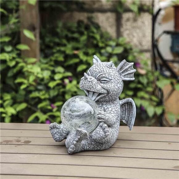 Garden Dragon Statues - Adorable Baby Resin Dragon Figurines, Holding Magic - Picture 4 of 6